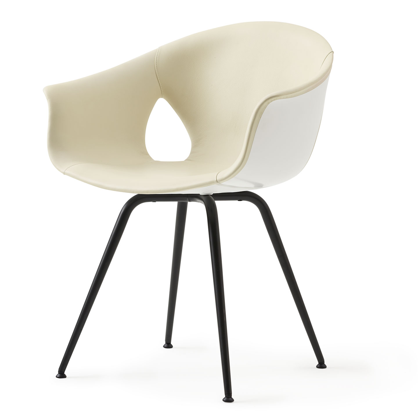 Haworth Ginger Ale chair in white leather and metal legs in a side view