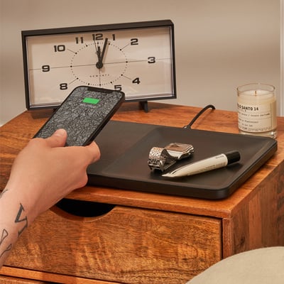 Catch:3 Wireless Charger Tray - Leather / Black (BK-BK)