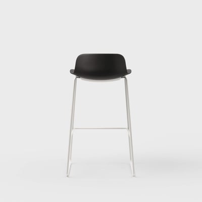 Maari Stool with Sled Base - Low Back / Black (TR-F) / Smooth Plaster (TR-PLS)