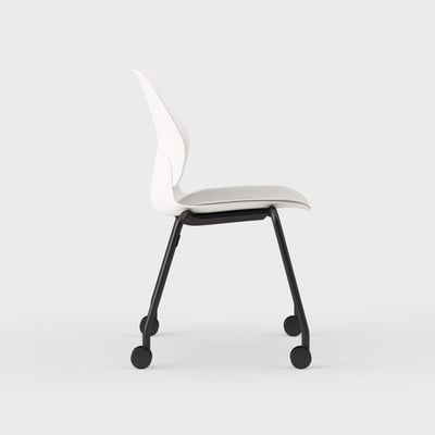 Maari Chair 4-Leg Base with Upholstered Seat - Ramie Gunnie (4V-GN) / Black (TR-F) / Caster