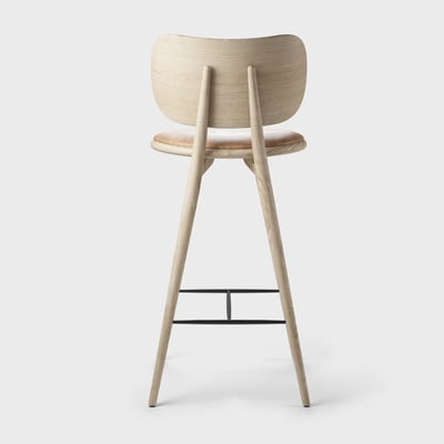Mater High Stool with Backrest - Matte Lacquered Oak with Leather (MW_LO) / Counter Stool