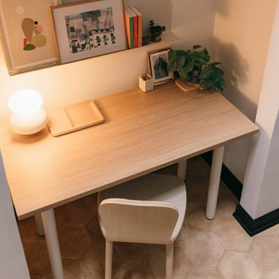 Jive Desk with Post Leg, Color Pop - 24D x 48W / Field Elm (H-KP)/Chartreuse (TR-CTS) / BP01405