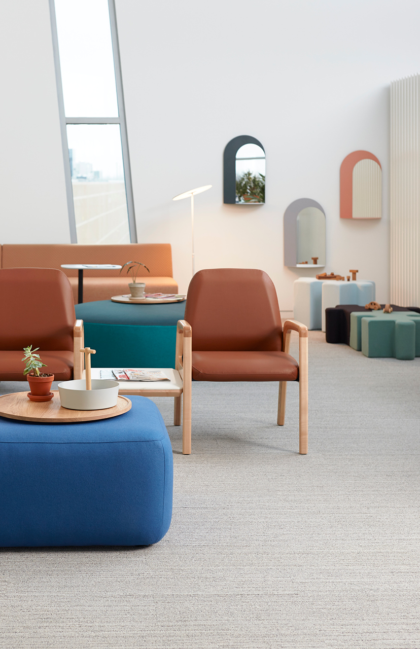 Haworth Atwell and Buzzi Poufs in a healthcare waiting area