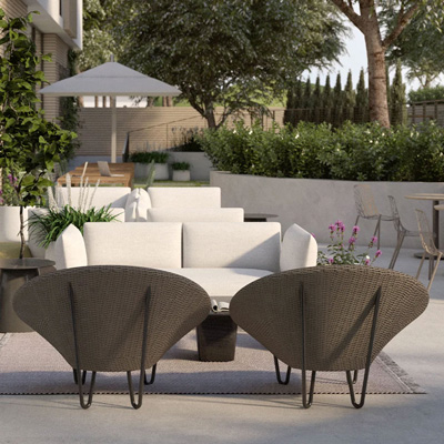 Haworth outdoor furniture with white Cabana lounge in an open space