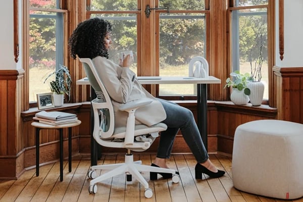 Haworth Zody chair and Openest chick pouf in a home office