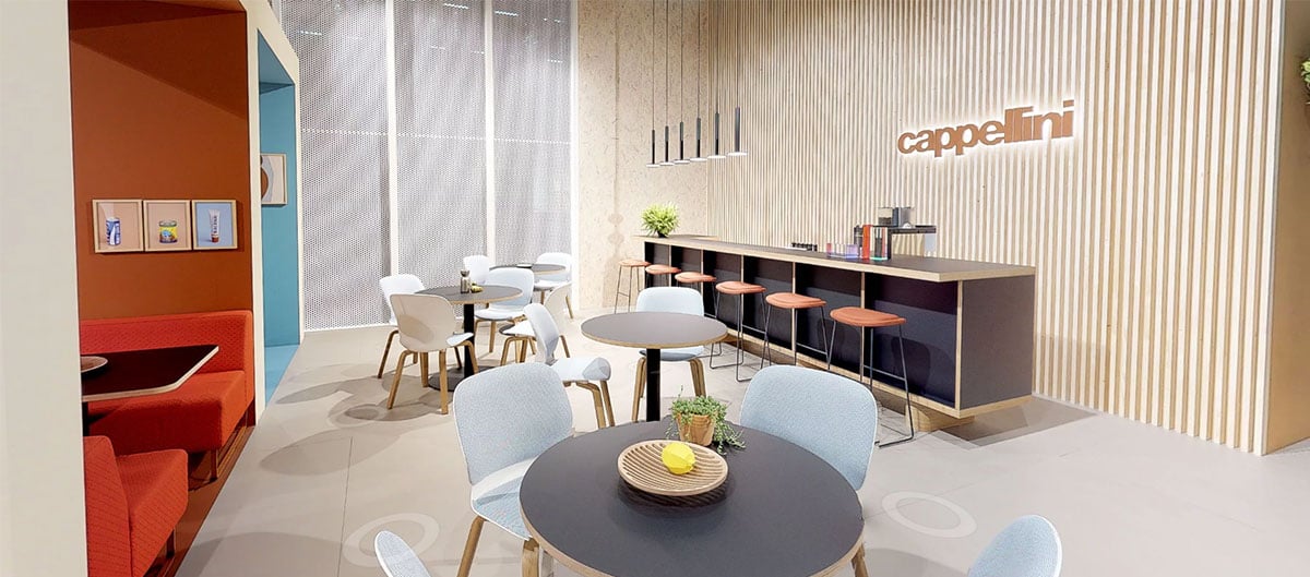 The Cappellini Cafe is a living example of the Haworth Collection, where Haworth furniture blends seamlessly with Cappellini products.