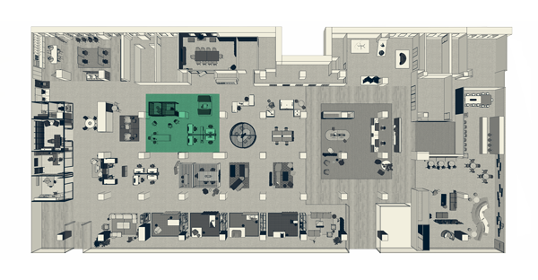 Haworth's floorplan at an office space view of creative team neighborhood
