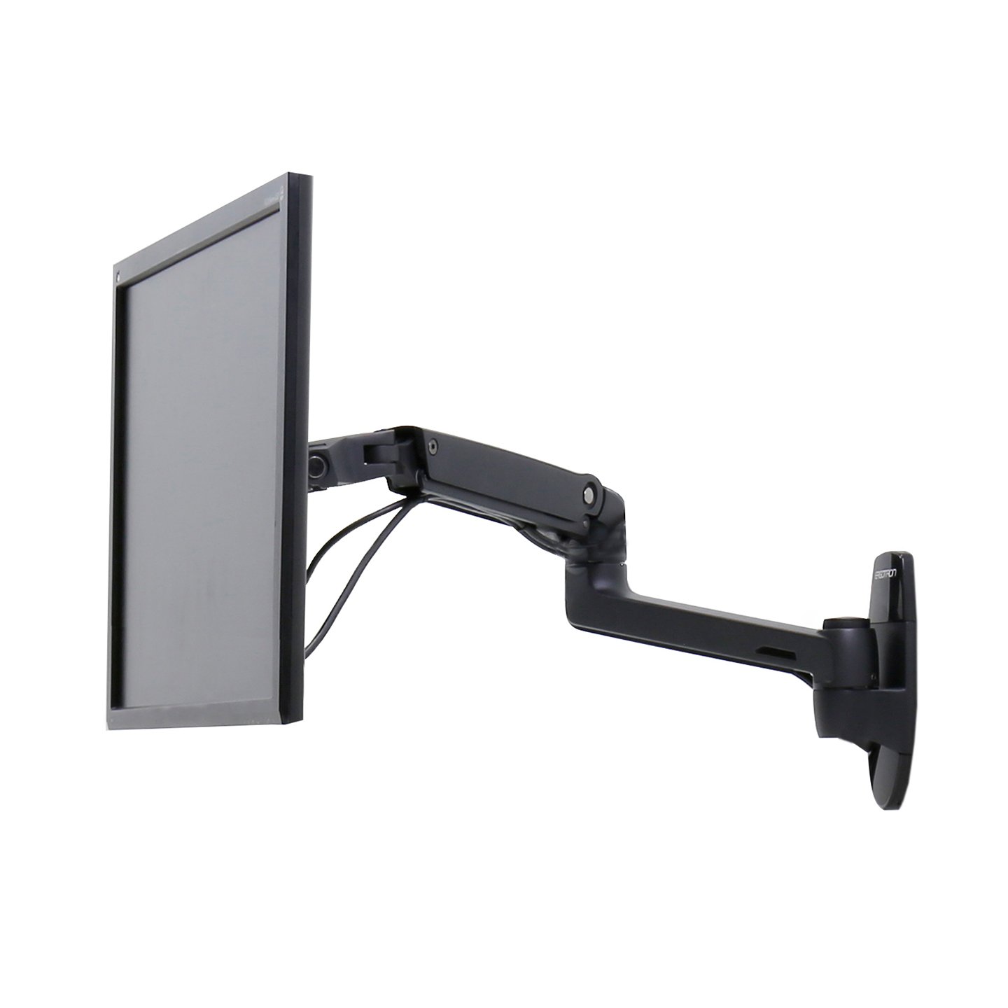 Haworth LX Wall Monitor Arm with range of motion arms and in a black cover with cable hiders