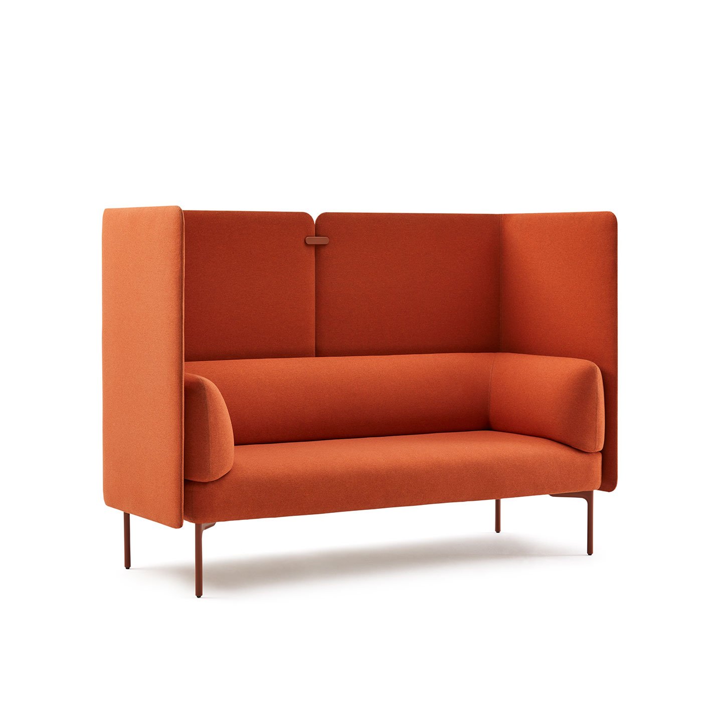 Haworth Cabana Lounge in orange color with tall booth around it 