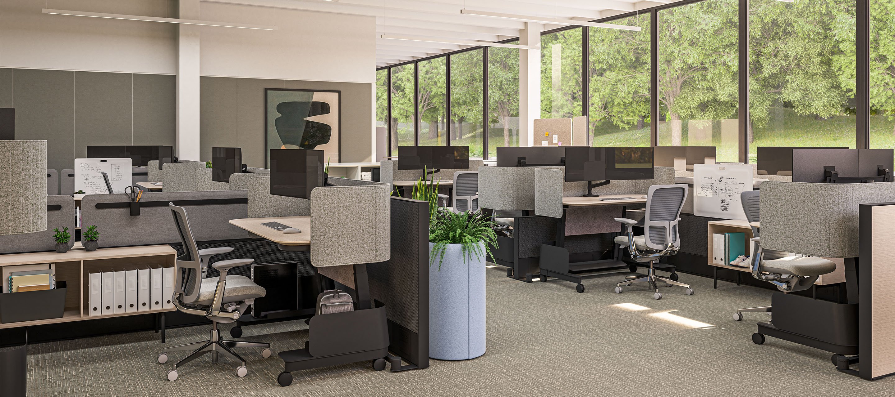 Haworth Compose Echo workspaces in a office space view 1/
