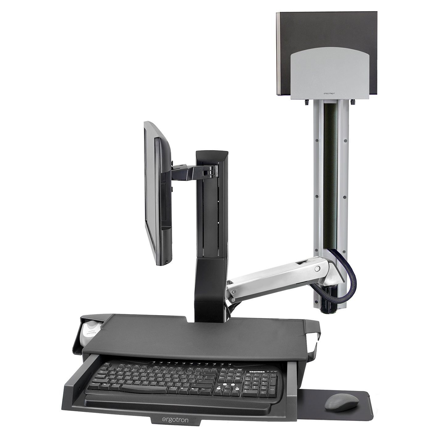Haworth StyleView Sit to Stand Workspace with metal arms being extended