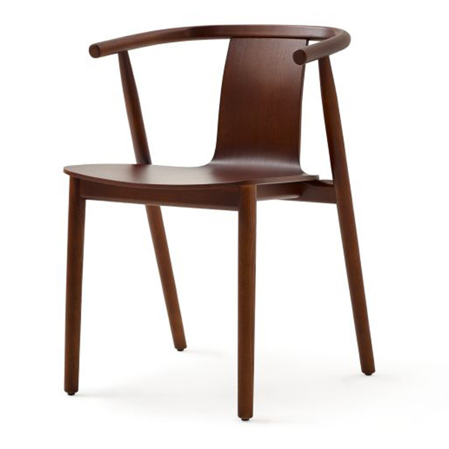 Haworth Bac chair in dark brown wood in a side angle