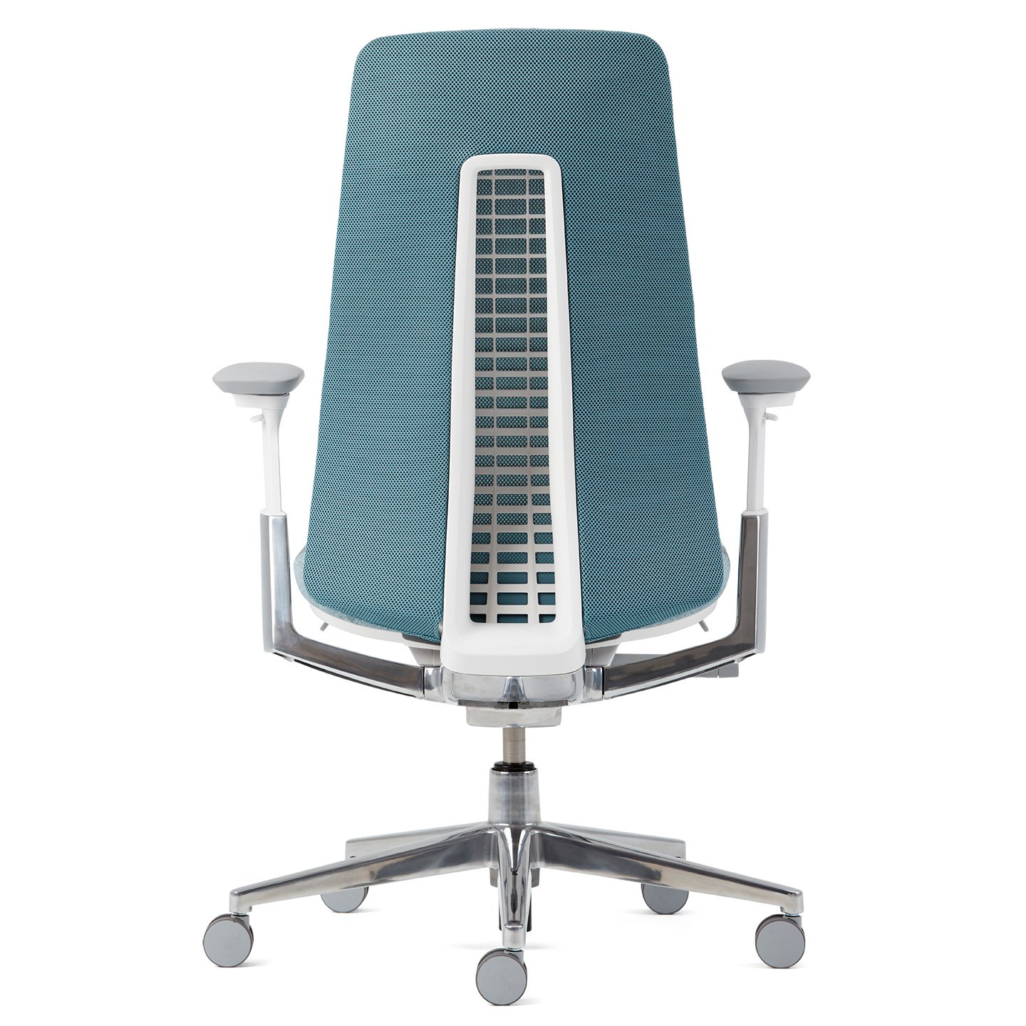 Haworth Fern Task chair in blue upholstery back view
