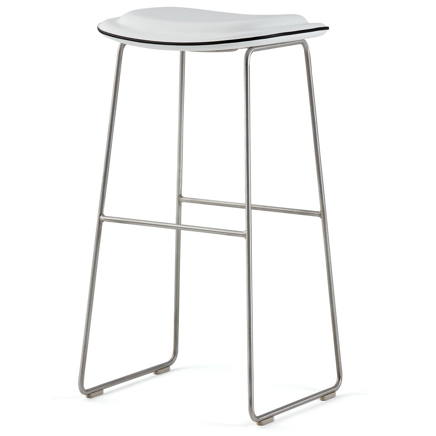 Haworth Hi-Pad stool with metal legs and white seat in a side view