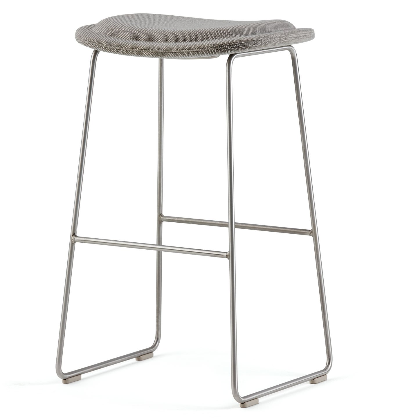 Haworth Hi-Pad stool with metal legs and grey seat in a side view