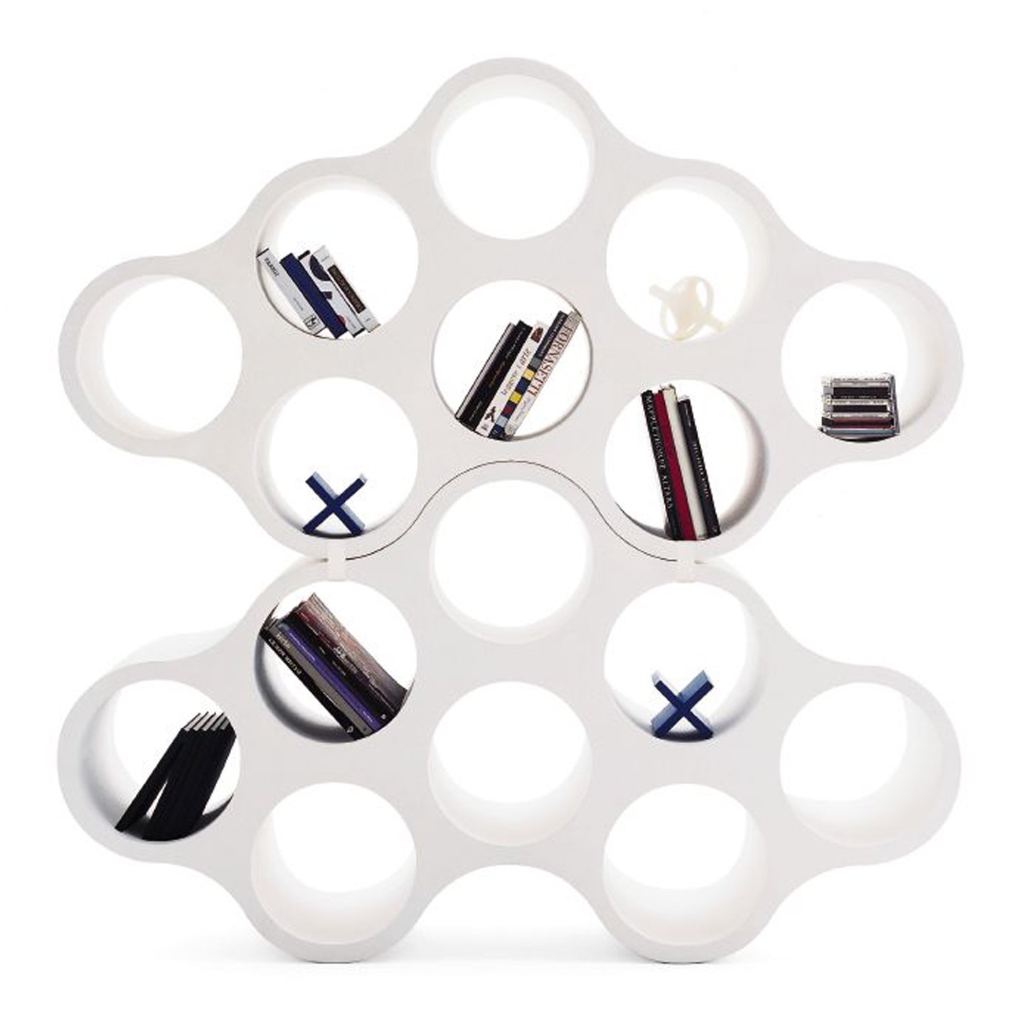 Cloud shelf in white with books on shelves. 