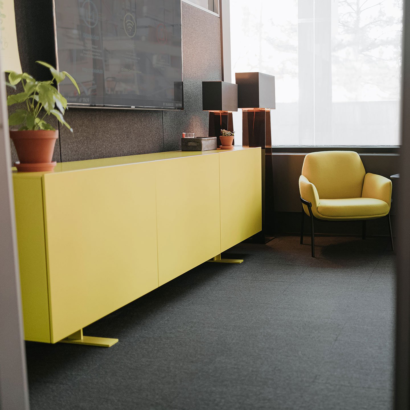 Luxor Credenza in yellow with Poppy Lounge in yellow
