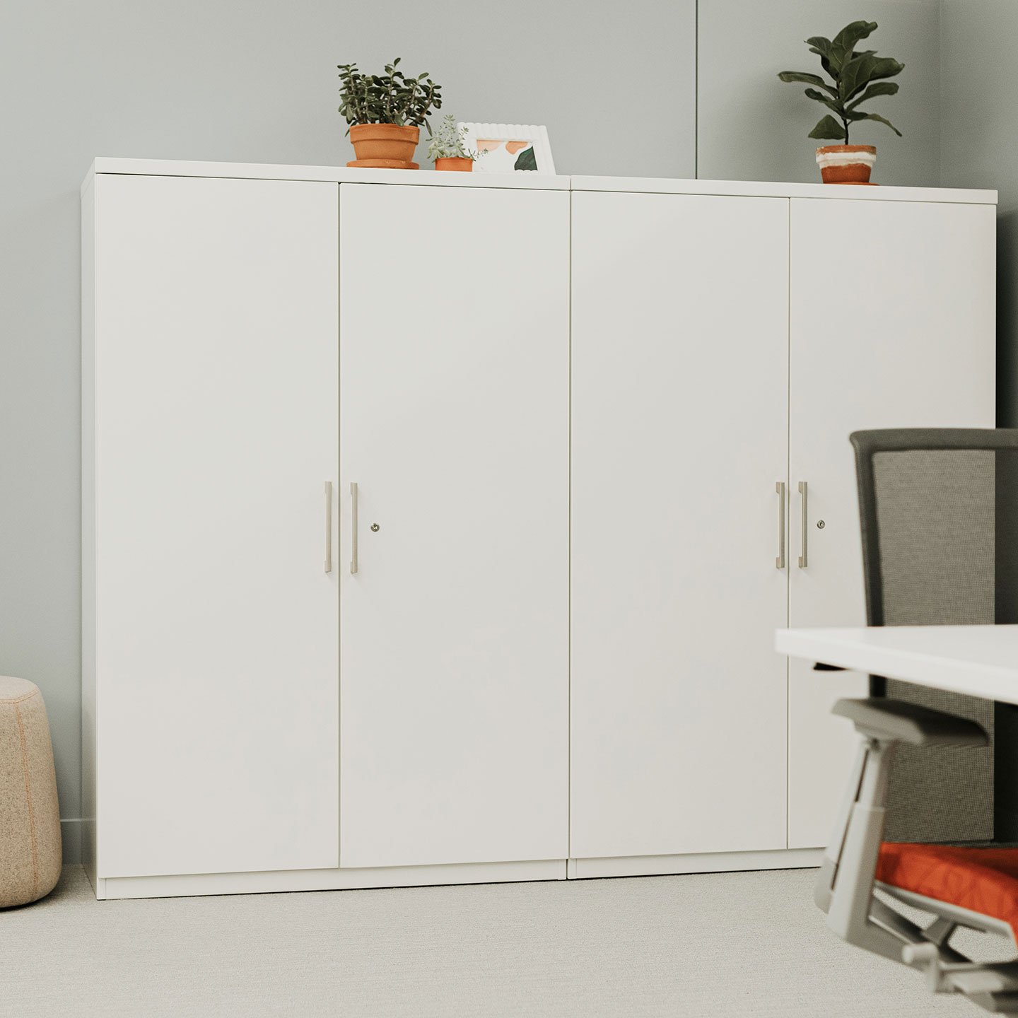 X Series storage cabinet with hinge doors and linear handles