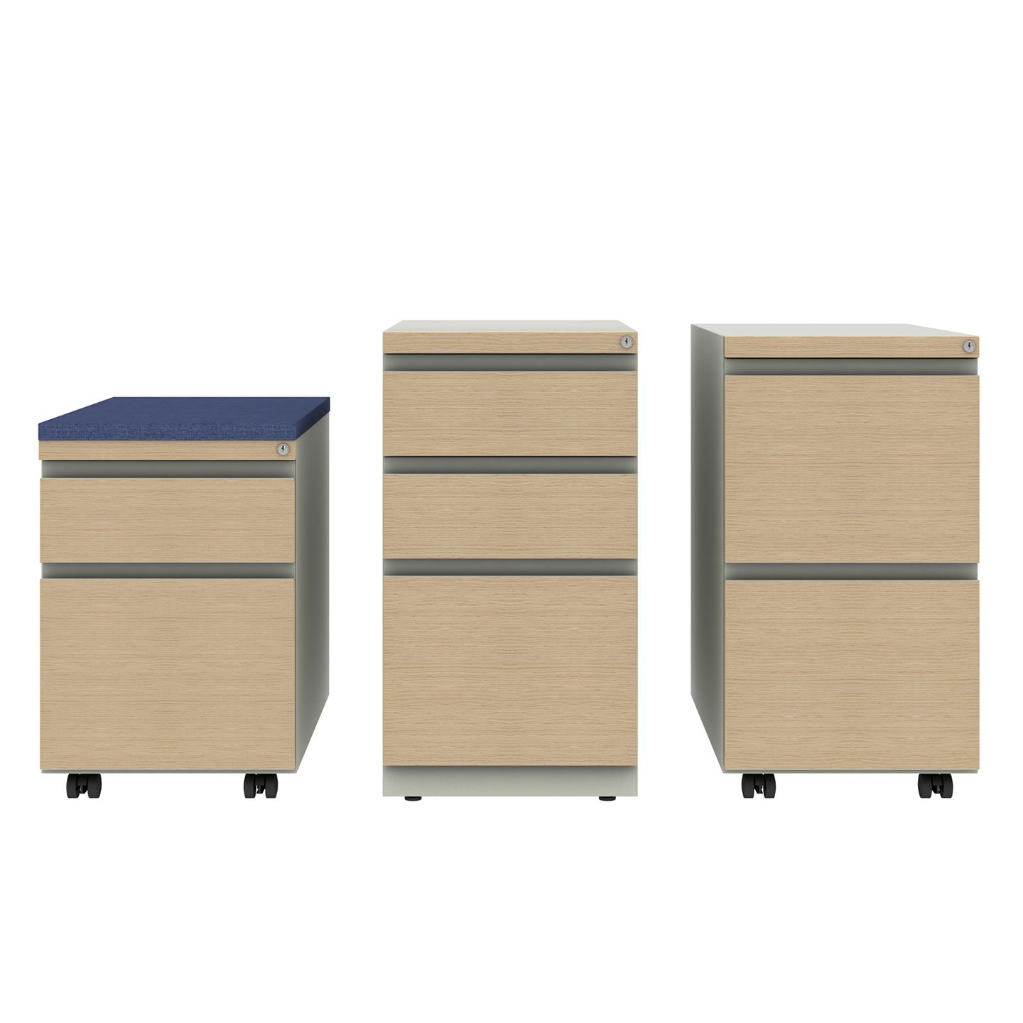 Three X Series storage pedestals with drawers and wheels
