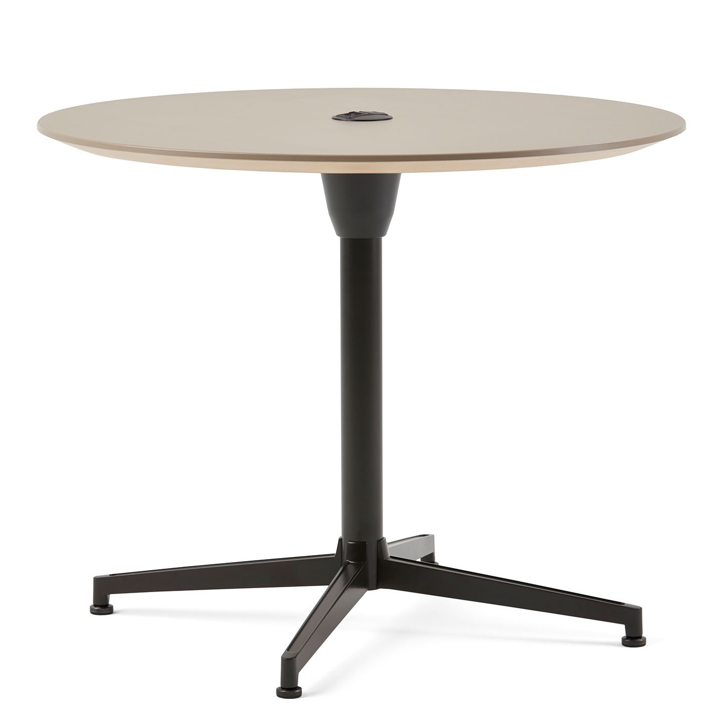 Haworth Jive Whitesweep table with circular top and 4 legs on the bottom