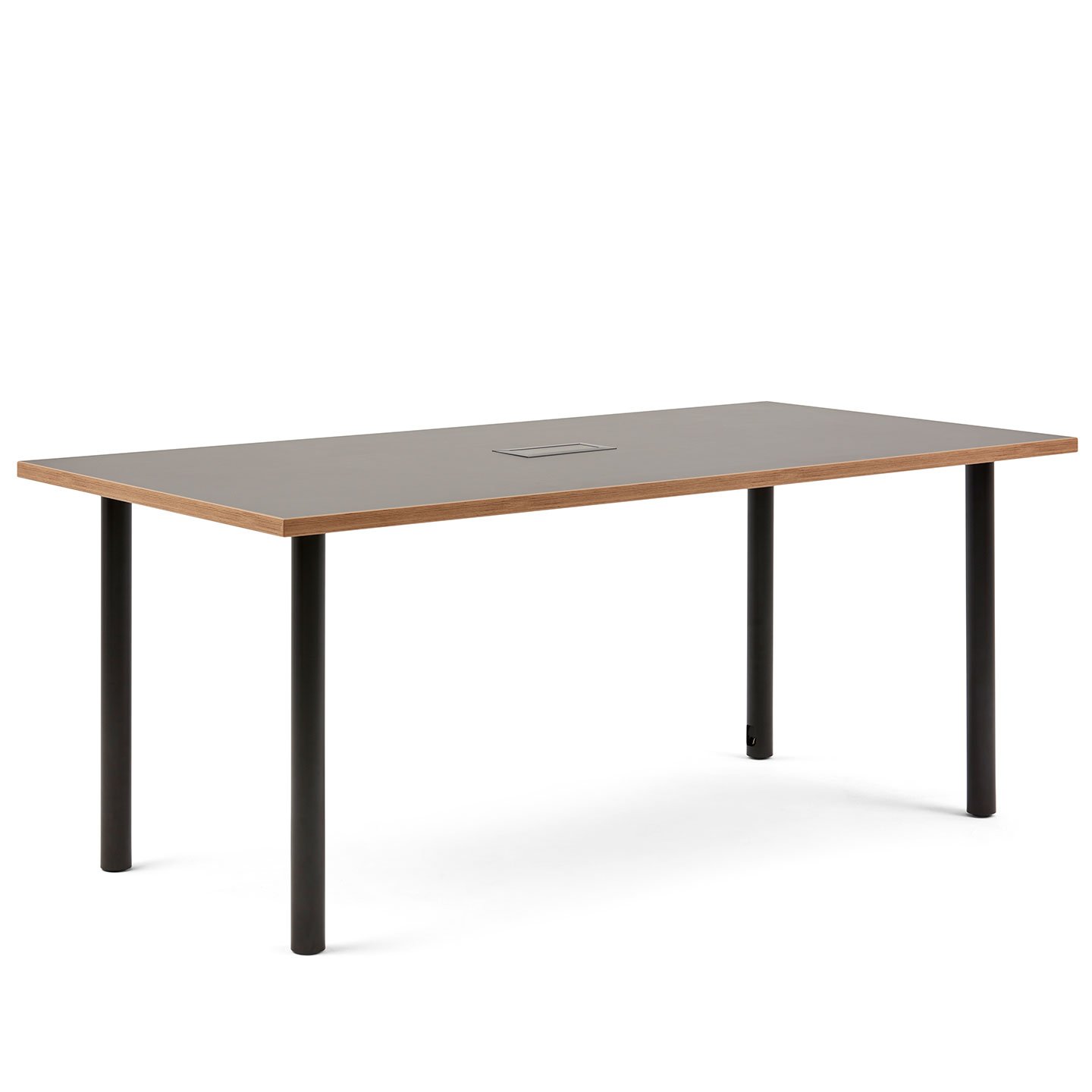 Haworth Jive Whitesweep table with rectangular top and 4 black legs with cord organizer