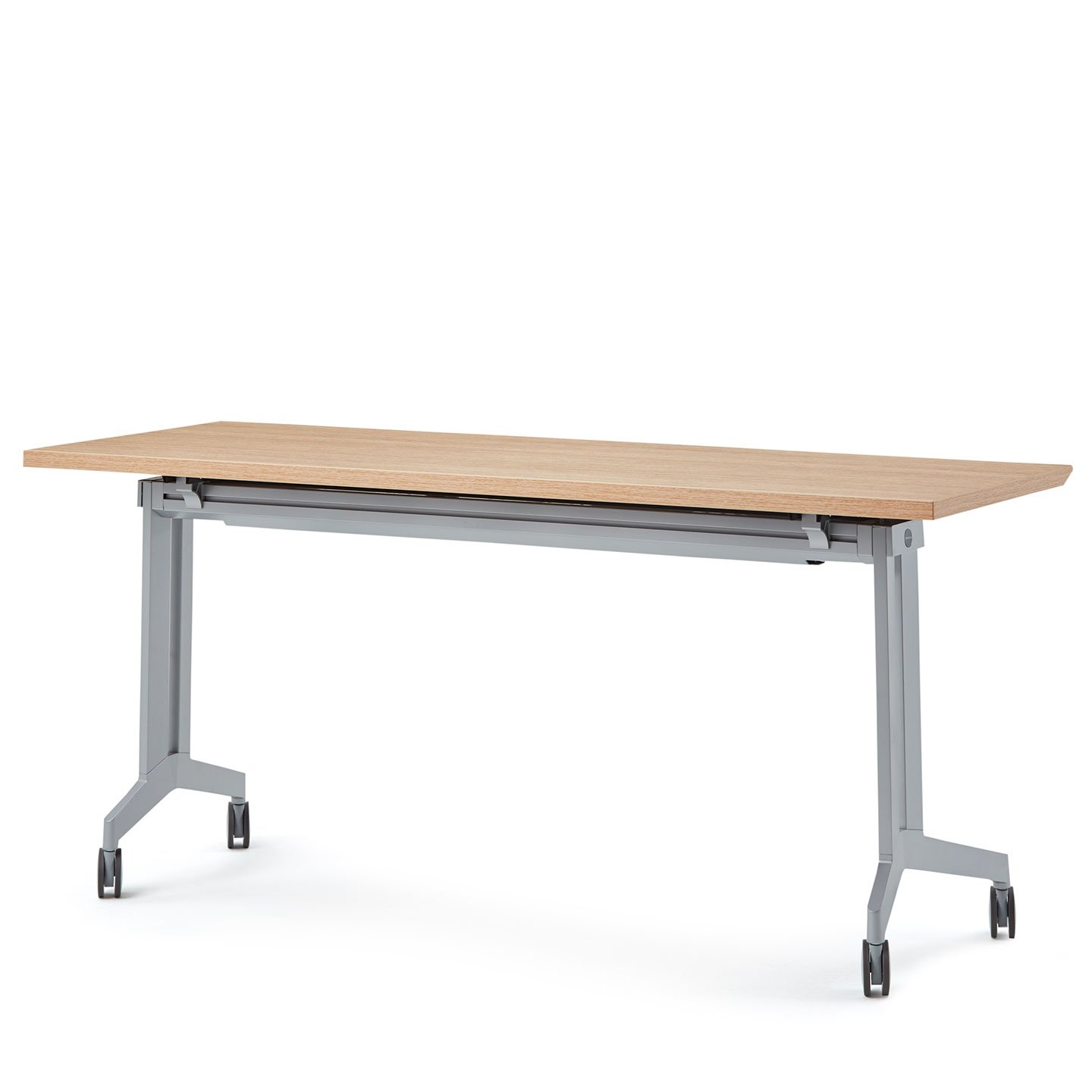 Haworth Planes Training Table with maple rectangular top and wheels on legs