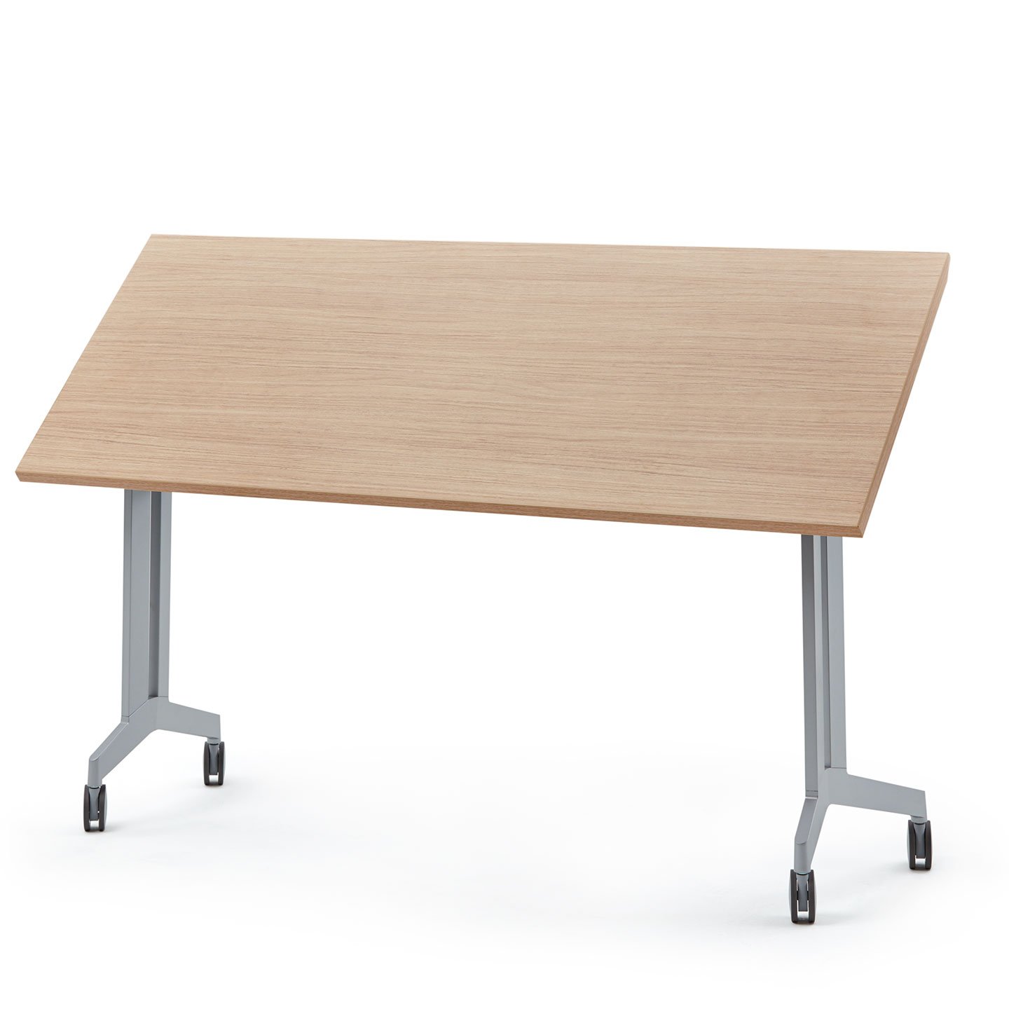 Haworth Planes Training Table with maple rectangular top and wheels on legs